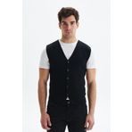 Arma Ar-ma Erkek Siyah V Yaka Triko Yelek Slim Fit %100 Pamuk Pima Cotton Düğmeli Basic K9KRO0853