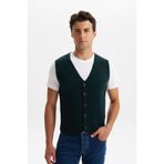 Arma Ar-ma Erkek Yeşil Triko Yelek Slim Fit Kısa Kollu Örme Likralı Pike %90 Akrilik %10 Wool K0YYO0858