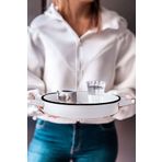 Arma House 26 Cm Ahşap Kulplu Country Tarzı Siyah Kenarlı Beyaz Küçük Boy Metal Tepsi