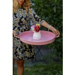 Arma House 51 cm Country Tarzı Gri Kenarlı Pembe Büyük Boy Tepsi