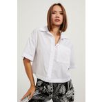 Arma Life Kadın Oversize Kısa Kollu Cepli Crop Beyaz Gömlek