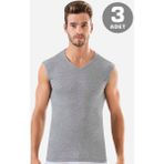 Arma Yıldız 3 Adet Gri Kolsuz Erkek Atlet V Yaka Sıfır Kol Tişört %100 Pamuklu - Gri-3 - 4XL