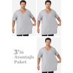 Arma Yıldız 3'lü Paket Gri Erkek V Yaka Kısa Kollu Büyük Beden Tişört %100 Pamuklu Penye - Gri-GR401 - 4XL