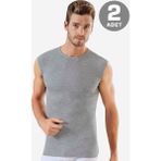 Arma Yıldız Erkek Pamuklu Gri Tişört Sıfır Kol Sıfır Yaka Kolsuz Atlet 2'li Paket - 5XL