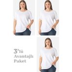 Arma Yıldız Kadın Büyük Beden Pamuklu Basic Kısa Kollu Bisiklet Yaka Tişört Beyaz 3'lü Paket - 105 - Beyaz - 6XL