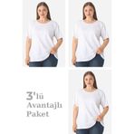 Arma Yıldız Kadın Büyük Beden Pamuklu Basic Kısa Kollu Bisiklet Yaka Tişört Beyaz 3'lü Paket