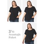 Arma Yıldız Kadın Büyük Beden Pamuklu Basic Kısa Kollu Bisiklet Yaka Tişört Siyah 3'lü Paket