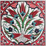 Armada Çini 20x20 cm ED 335 Kırmızı Lalezar Desenli Eldekoru Çini karo