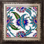 Armada Çini AC 1 Hançer Yaprak Çerçeveli Kütahya Çini 20x20 cm Pano