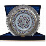Armada Çini Armada Cini Prt 35 25 Cm Sarı Altın Yaldızlı Lale Karanfil Gümüş Çerçeveli Porselen Cini Tabak