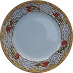 Armada Çini Armada Cini Prt 53 25 Cm Sarı Altın Yaldızlı Lale Karanfil Desenli Porselen Kaligrafi Cini Tabak
