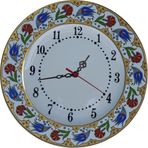 Armada Çini Armada Cini Prt 66 25 Cm Kırmızı Sarı Yaldızlı Lale Karanfil Desenli Porselen Cini Saat