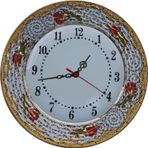 Armada Çini Armada Cini Prt 70 25 Cm Kırmızı Sarı Yaldızlı Lale Karanfil Desenli Porselen Cini Saat