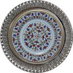 Armada Çini Prt 35 25 cm Sarı Altın Yaldızlı Lale Karanfil Gümüş Çini Tabak