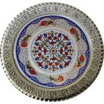 Armada Çini Prt 41 25 cm Mavi Altın Yaldızlı Lale Karanfil Gümüş Çini Tabak
