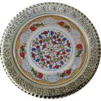 Armada Çini Prt 44 25 cm Sarı Altın Yaldızlı Lale Karanfil Gümüş Çini Tabak