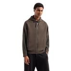Armani Exchange Erkek Gümrüklü Streç Pamuk-Poli Kontrast Renk Zip Up Sweatshirt, Siyah Zeytin/Turba, S