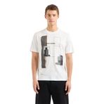 Armani Exchange Erkek Scattered Graphic Elements with Iconic Building Image Regular Fit Tee T-Shirt, Off White Milano, M