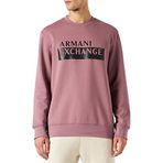 Armani Exchange Erkek yuvarlak yaka, uzun kollu, ön tarafta maksi logo kazak süveter, Üzüm Shake, XL