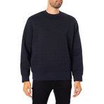 Armani Exchange Erkekler All Over Logo Stretch Bonded Pamuk Bisiklet Yaka Sweatshirt, Donanma Büyük Yazı, XXL