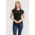 Armani Exchange Kadın Bisiklet Yaka Kısa Kol Pamuklu Önü Yazı Desenli Siyah T-Shirt