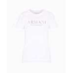 Armani Exchange Kadın bisiklet yaka Regular Fit suni elmas ve metalik Log Otee tişört, beyaz (Optic White), M