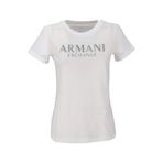 Armani Exchange Kadın bisiklet yaka Regular Fit suni elmas ve metalik Log Otee tişört, beyaz (Optic White), XS
