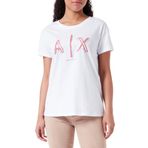 Armani Exchange Kadın Boyfriend kalıp, iki boyutlu logo baskısı. Tişört, Beyaz, S