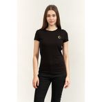 Armani Exchange Kadın Pamuklu Altın Metal Logo Baskılı Kısa Kollu Yuvarlak Yaka Siyah T-Shirt XW000320 AF10356-UC001