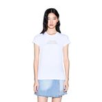 Armani Exchange Kadın Rhine Stone Logo Tone On Tone Simple T-Shirt (1'li paket), beyaz (Optic White), L