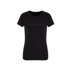 Armani Exchange Kadın suni elmas Script logolu pamuk bisiklet yaka tişört, Siyah, M
