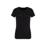 Armani Exchange Kadın suni elmas Script logolu pamuk bisiklet yaka tişört, Siyah, S