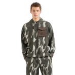 Armani Exchange Kontrast Cep Kapşonlu Sweatshirt ile Erkek Camo Baskı, Yeşil Kamuflaj, S
