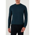Armani Exchange Yün Karışımlı Regular Fit Bisiklet Yaka Dalgalı Dokuma Kazak Erkek Kazak XM001560 AF11982 FB068 - Petrol