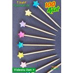 Armashine 100'lü Renkli Yıldız Desen Sunum Kürdanı 6 Cm - Parlak Yıldız Model Gün Kokteyl Süslü Kürdan - 10mm