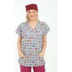 Arme Medikal Likralı Cerrahi, Doktor, Hemşire, Veteriner, Dişçi, Desenli, Koyu Renkli Forma Tek Üst Scrubs - 2XL