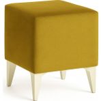 Armegeda Dekoratif Kare Puf 35X35X45 cm – Hardal Babyface Kumaş, Beyaz Ahşap Ayaklı Modern Tasarım
