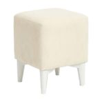 Armegeda Dekoratif Kare Puf 35X35X45 cm – Krem Babyface Kumaş, Beyaz Ahşap Ayaklı Modern Tasarım