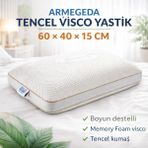 armegeda sıradışı tasarımlar Armegeda Tencel Visco Ortopedik Yastık 60X40X15 cm Boyun Destekli Memory Foam Yastık - 60 x 40 x 15 cm - Beyaz - Kahverengi
