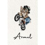 Armel: Cahier personnalisé avec prénom Armel | Cadeau d'anniversaire pour enfant, garçon, homme, copain ... | Chat à bicyclette | 110 pages lignée, Petit Format 6x9 pouces (15,24 x 22,86 cm)