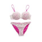 Armes straplez destekli kaplı pembe beyaz bikini takımı
