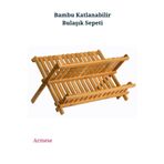 Armese Bambu Bulaşık Sepeti Doğal Bambu Tabaklık Bulaşıklık 42 cm