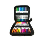 armex 24 Lü Çift Uçlu Fırça Ve 0.4 Mm Fine Uçlu Marker Kalem Seti Deri Tarzı Cüzdanlık Kalem Seti Pro