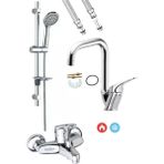Armilla Armatür Eko Sürgülü Duş Seti Banyo Bataryası ve Köşe Borulu Banyo Lavabo Bataryası Musluğu Sıcak Soğuk Çift Su Girişli