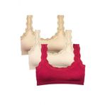 Armin Loretta 3 Adet Dantel Nakış İşlemeli Pedli Bambu Kadın Ten Krem Bordo Büstiyer