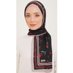 Armine 10008-02 Siyah Karma Çiçek Desen Trend Şal