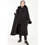 Armine 24KT816 Trend Bel Bağlamalı Kürkler Çıkarılabilir Siyah Kaban