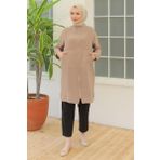 Armine 24YT560 Trend İpek Krep Kumaşlı Sırtı Yıldızlı Fermuarlı Bej Tunik