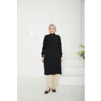 Armine 25YT433 Trend Yarım Fermuarlı Kolları ve Yakası Ribanalı Siyah Tunik