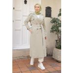Armine 25YT707 Trend Kruvaze Kapamalı Düğmeli Belden Küf Yeşili Kuşaklı Kap